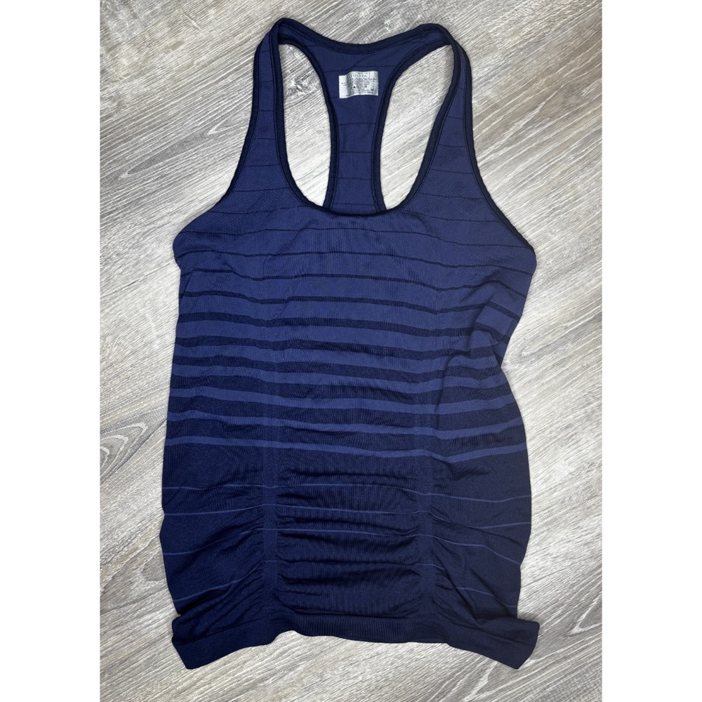 Athleta Fastest Track Seamless Blue Racerback Tank Top Ruched Stretch Medium